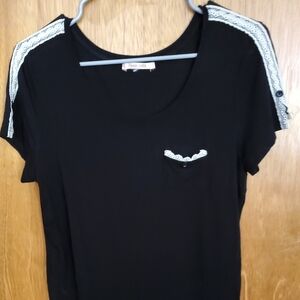 Black Top with Lace Accent on Sleeve